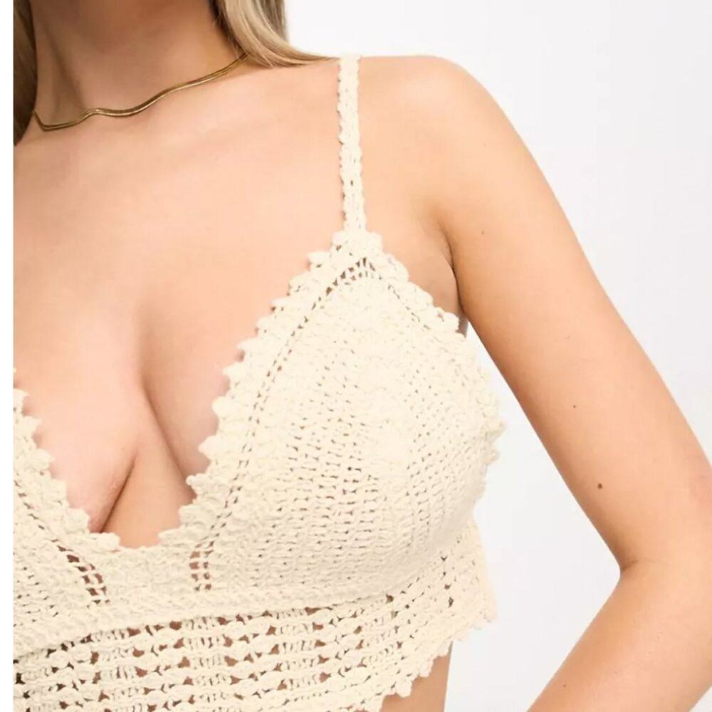 ASOS Something New x Klara Hellqvist Crochet Cropped Cami Top Beige Bralette Med - Picture 3 of 12